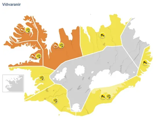 Á kortinu eru viðvaranir frá 8. desember 2024.