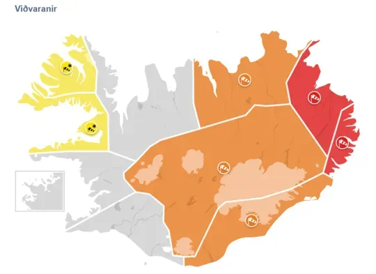 Viðvaranir á landinu út daginn í dag, fimmtudag 6. febrúar.