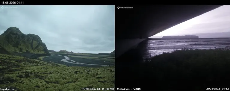 Samanburðarmyndir úr vefmyndavélum frá Láguhvolum og Þjóðveg 1